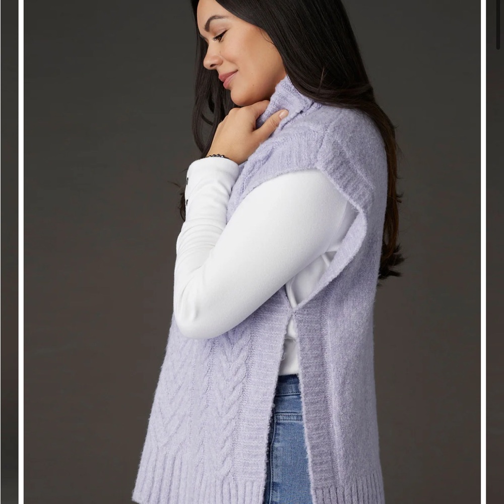 Coco + Carmen Lavender Cable Knit Turtleneck Sweater Vest - Picture 3 of 4